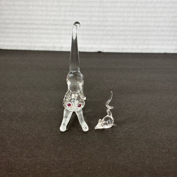 (2) Art Glass Cat And Mouse Figurines - Picture 2 of 13